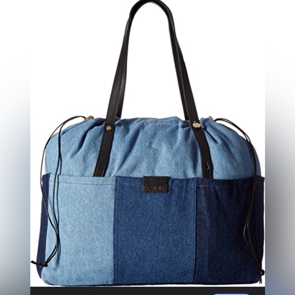 Chloé Denim Patchwork Tote Bag with Black Leather Handles
